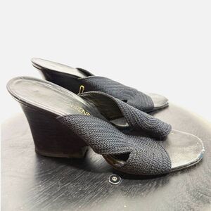 YSL Yves Saint Laurent vintage black woven top wedges